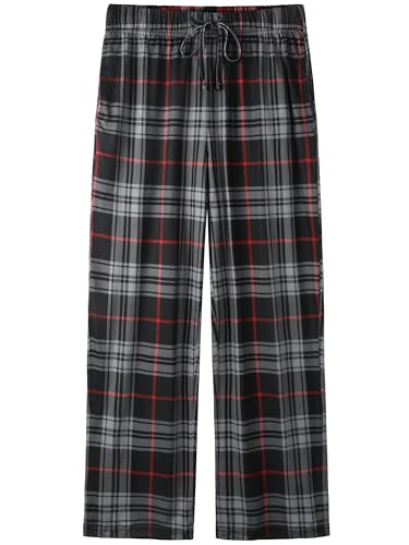 IHU Boys Pajama Pants Soft Kids Plaid Pj Bottom Lounge Pants Sleepwear with Drawsting & Pockets for Boys Girls Clothes Gray and Black Plaid 10-12 Years