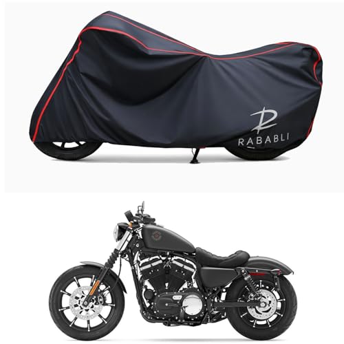 Image of Waterproof Bike Body Cover Compatible for | Davidson Iron 883 STD | Taffeta Fabric, Red Piping Design, Bottom Elastic Fit | Dustproof, Sun UV & Rain Protection for All Bikes