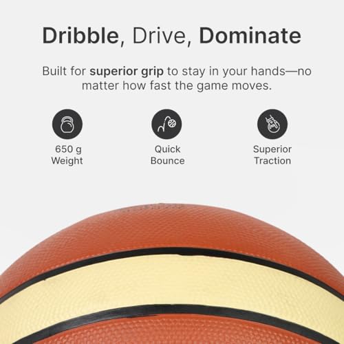 Image of CULT Premium Dunk Basketball Size 7 - Official Match Ball for Indoor & Outdoor Play Durable Rubber Build, Deep Channel Grip & Consistent Bounce - Brown Cream