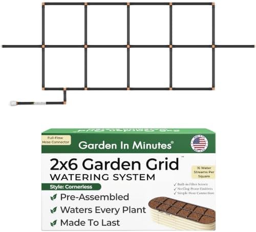 Garden Grid Watering System | Raised Garden Bed Drip Irrigation System – But Better | Pre-Assembled, Waters Every Plant Evenly, 1-Minute Setup | Square Foot Gardening Grid | US-Made (Cornerless, 2x6)