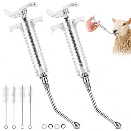 GINDOOR 2 Pieces Reusable Goats Syringe with 2 Drench Nozzle Adjustable Dosage Detachable Sheep Drench Livestock Syringe for Sheep Baby Goat Supplies - 20ML