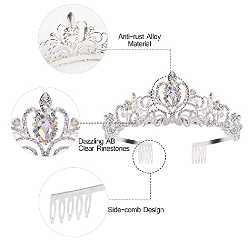 image for KICOSY Tiaras & Crowns - Crystal AB Rhinestone Princess Tiara for Wome