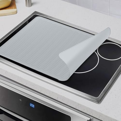 Placa protectora impermeable para placa de inducción, 71 cm x 51 cm, de silicona, resistente al calor, para cocinas eléctricas, mostradores de cocina (gris)
