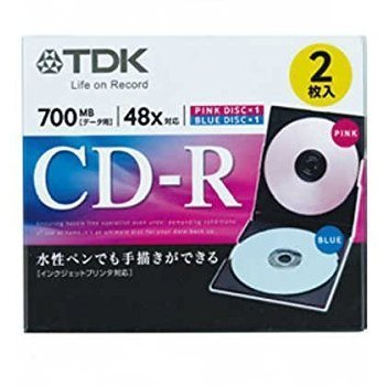 TDK Compact Disc CD-R for data 700MB 48x Blue and Pink Inkjet Printable 2Pack 5mm case CD-R80PBLPK2A-H (Japan Import)