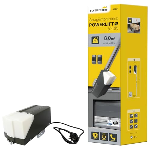 Schellenberg Garagentorantrieb Powerlift 550 N, max. Torfläche 8 m², Zugkraft 550 N, inkl. 2x 433,92 MHz 4-Kanal Handsender, 60301