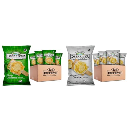 Deep River Kettle Chips Bundle – Zesty Jalapeno 2 oz (24 Pack) + Original Sea Salt 1 oz (80 Pack), Kosher & Gluten-Free Snack Variety for Parties
