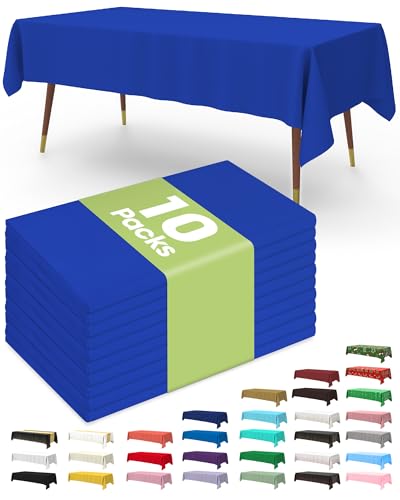 Pureegg Plastic Table Cloth Disposable 10 Pack, 54 x 108 Inch Table Cloths, Patriotic Decorations, Thanksgiving, Veterans Day Tablecloths, Rectangle, Plastic Cover, Leakproof & Sturdy, Navy Blue