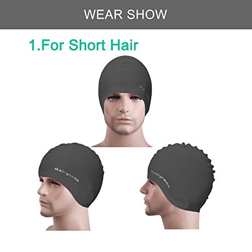 Msicyness Swim Caps for Men Women Silicone Stretchy Swimming Pool Water Hats Unisex Adult Youth Size - Thumbnail 3