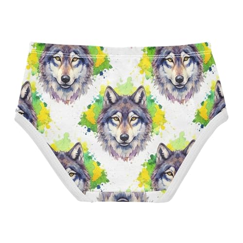 Watercolor Wolf White Green Yellow Toddlers Underwear Floral 2t Cotton Little Girl Panties Fun Print Briefs Kids Undies2