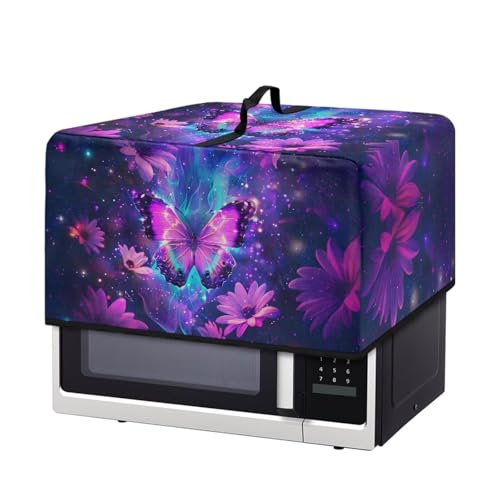 Image of Microwave Oven Dustproof Cover Machine Washable Convection Oven Cover Protector Compatible with Various Small Kitchen Appliances, L, Butterfly Daisy Galaxy Violet Blue