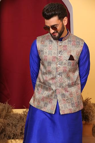 Image of Kurta With Churidar & Multicolor Nehru jacket Set