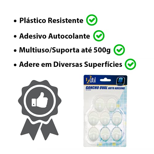 GANCHO ADESIVO DE PAREDE OVAL MULTIUSO C/ 8 PCS