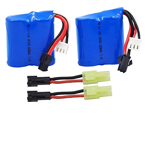 Blomiky 2 7.4V 600mAh 4.44Wh Lion Battery with SM-2P Black 2 Pin Plug Suitable for Skytech TKKJ Blue...