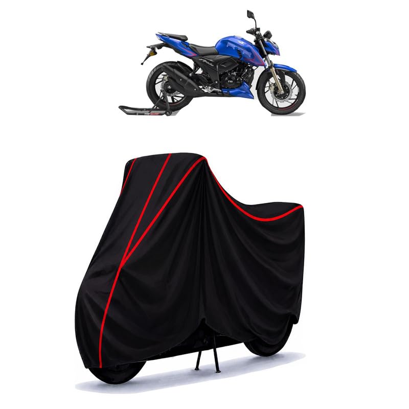 Image of TVS Apache RTR 200 Water Resistant Bike Cover for All Motorcycles & Rain | Heavy Duty Taffeta Fabric | UV Protection, Dustproof, Scratchproof | All Weather Two Wheeler Body Cover with Elastic Bottom