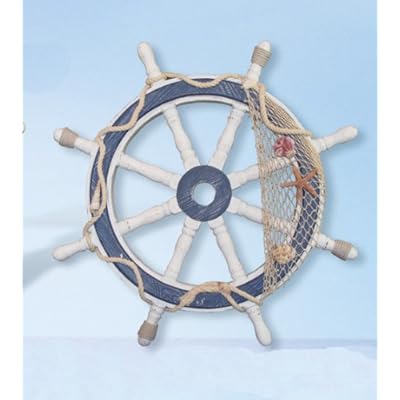 SH 24" Distressed White & Blue Wood Nautical Ship Wheel 41n7iDg4LFL. SS400