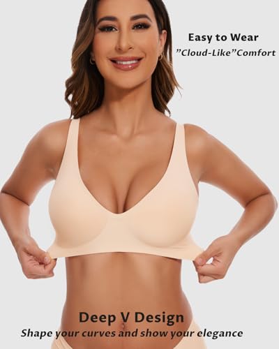 Image of Vinfact Deep V Mesh Bras for Women No Underwire Buttery Soft Wireless Bras Lightly Support Seamless Bralettes