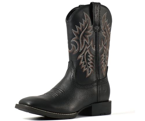 SUREWAY Cowboy Boots For Men - Mens Square Toe Western Boot,Oil/Slip Resistant,Durable Fashionable Classic Pull on 10 Inch Wellington Boots - Soft Toe Work Boots