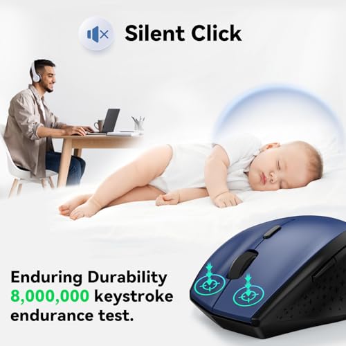 Image of TECKNET Wireless Mouse, 2.4G USB Computer Mouse with 6-Level Adjustable 4800 DPI, 30 Months Battery, Ergonomic Grips, 6 Buttons Portable for PC, Chromebook, Mac - Blue