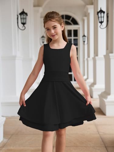 Girl's Summer Dress Crew Neck Sleeveless Ruffle A-Line Swing Dresses for 5-14 Years3