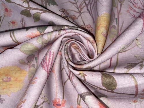 100% Linen Lilac with Colorful Floral Print Fabric 44