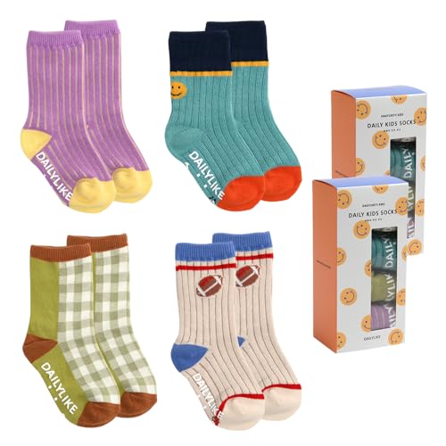 Dailylike Baby Boys Girls Non Slip Grip Ankle Socks with Anti Skid Grippers for Infants Toddlers Kids 4 Pairs
