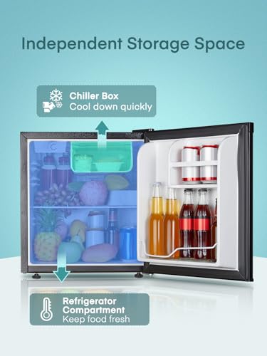 FOHERE Mini Kühlschrank 46L mit Eisfach | Kühlschrank Klein | Temperaturregelung, Energiesparend, Leise | Getränkekühlschrank Ideal für Büro, Camping und Gaming |Wechselbarer Türanschlag | Schwarz
