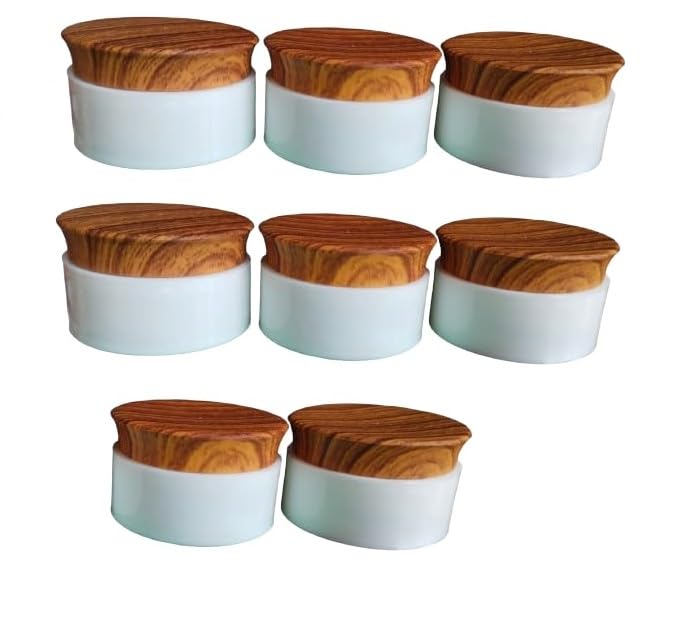generic SHREE MAHA 25gm Double Wall Empty Cream Container - Thick Plastic Jar with Foam Lined Lid for Eyeshadow, Makeup, Cosmetic Samples - Pack of 8 [Wooden/White]-picture-35