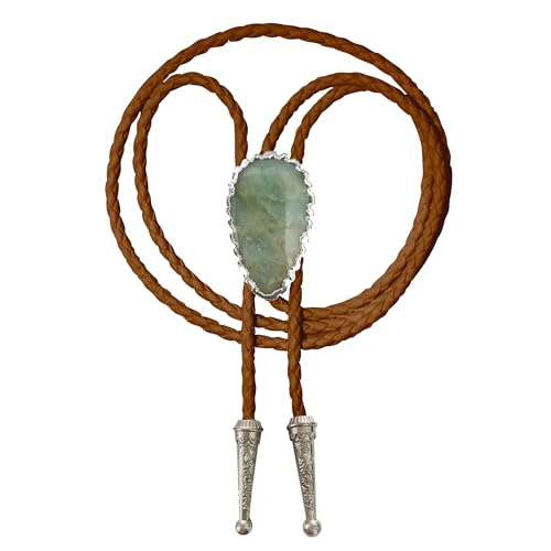 Image of Daisy Del Sol Bolo Tie Turquoise Stone Braided Vegan Faux Leather Silver Tips Handmade Necklace Adjustable Boho Western Jewelry