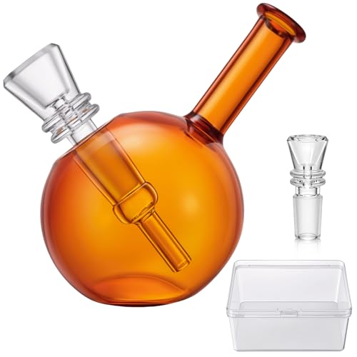 TIMSURE Mini Glass Bong Handcrafted 6 cm Borosilicate Bong Pipe with 2X 10 mm Cup Bowls and Protective Plastic Box Portable and Easy to Clean