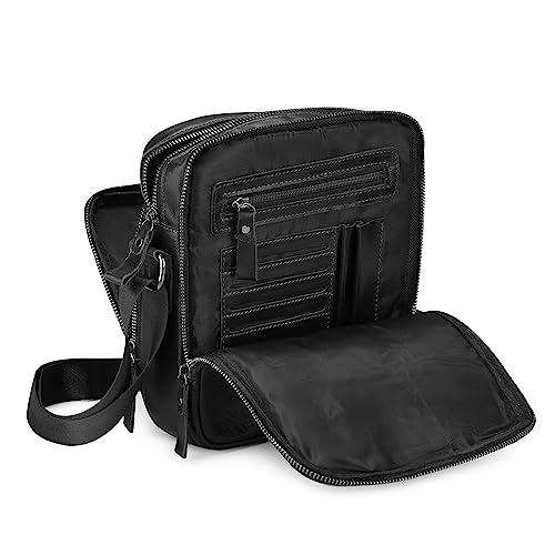 Bolso Hombre Cuero Genuino Bolso de Hombro Pequeño Vintage Bolsos de Hombres Bolsos de Hombro, Negro , Vintage