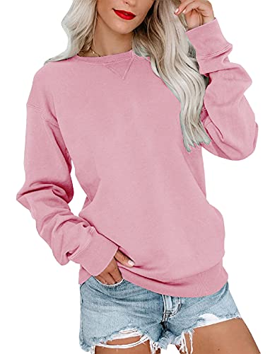 Orchidays Womens Casual Crewneck Sweatshirts Long Sleeve Cute Tunic Tops Loose Fitting Pullovers (Pink,Small,Adult,Female,Us,Alpha,Small,Regular,Regular) #TOP4