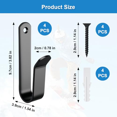 4 Stück Snowboard Wandhalterung, Schwarz Skihalterung Wand mit Schraube Skateboard Halterung Wand Snowboard Wandregal Display Rack für Boards wie Skateboards, Longboards, Wakeboards und Roller Skates