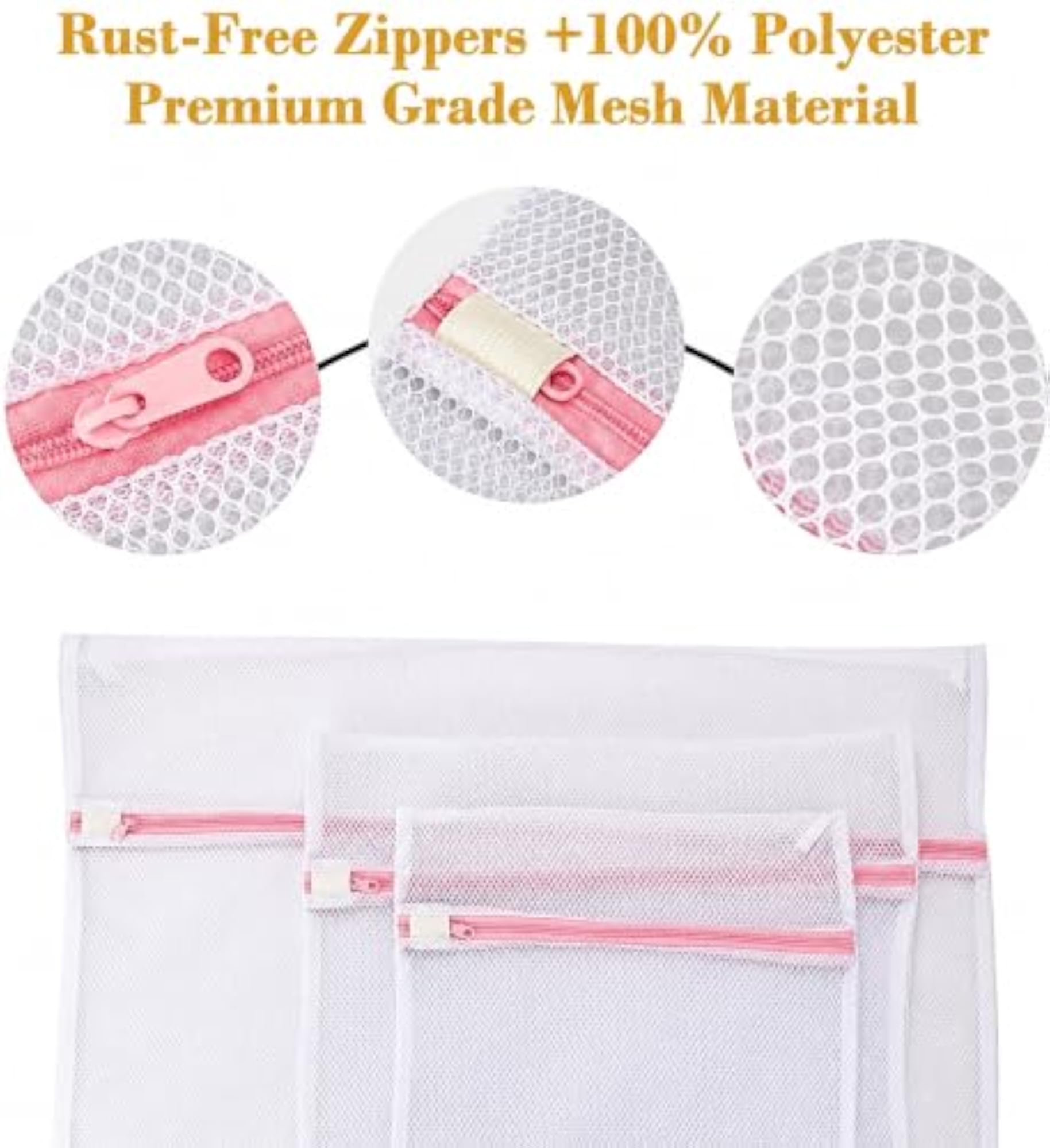 3 Pcs Mesh Laundry Washing Bags with Premium Zipper