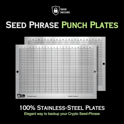 Image of Crypto Seed Phrase Backup Punch Plates [Premium] | Seed Phrase Storage Stainless Steel Plates | Includes a Set of 2 Plates, Punch Pen, Engraving Pen, 2 Sets of Rivets, and Tamper Proof Stickers