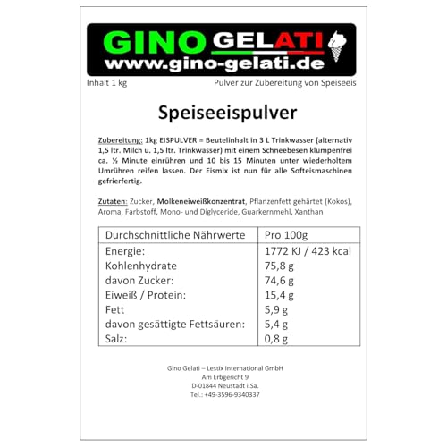 Gino Gelati Karamell Eis Speiseeis Pulver, verschiedene Sorten, Softeispulver, Natürliche Farbstoffe, Softeis selbst machen, einfache Zubereitung, Made in Germany (10 Kg, Karamell) – Bild 8