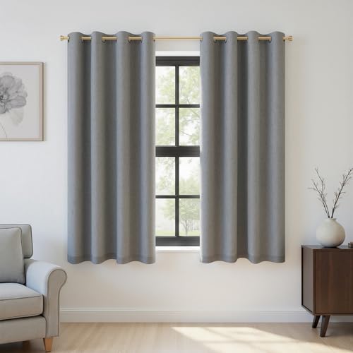 Image of 100% Blackout Linen Textured Curtains for Bedroom Full Light Blocking Room Darkening Bronze Grommet Window Drapes Thermal Insulated Energy Efficient Home Decor 52x54 Grey Gray (2 Panels)