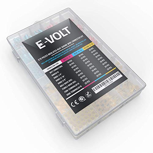 Heat Shrink Wire Connectors Kit: 570 Pc Variety Of Waterproof Electrical Crimp Terminals - Automotive & Marine Use. Adhesive Lined Tubing In Red Blue Yellow Butt Fork Hook Ring & Quick Disconnects Set #TOP1