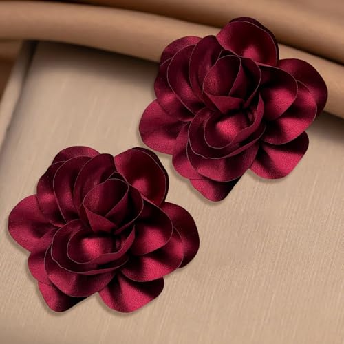 Image of 2Pack 6inch Extra Large Satin Brooches Lapel Pins Dainty Elegant Fabric Camellia Rose Flower Brooch Pin for Women Wedding Part Dance Clothes Accessories Jewelry
