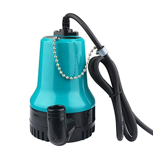 Tauchpumpe, DC 12V/24V Elektrische Solar Tauchpumpe Wasser Brunnenpumpe, 1.5 m Anschlusskabel, Fördervolumen 4500L/H, Edelstahlwelle, für Schwimmbad, Bauernhof, Weide (Blau/24V)
