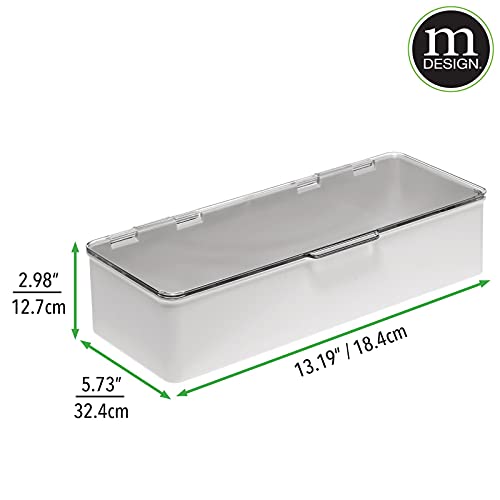 mDesign Plastic Stackable Box Household Storage Container with Attached Lid - Organizer for Entryway, Closet, Kitchen, Bathroom, Garage Kid\'s Room, Craft Room - White/Clear - Thumbnail 7