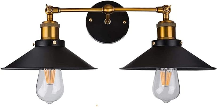 Aplique de Pared Europeo de Doble Cabezal, Aplique de Pared Industrial, Aplique de Pared clásico de Estilo V-intage for Interiores, 2 Luces, Acabado Negro Mate, Pantalla E27, lámpara de Pared,Lámpara