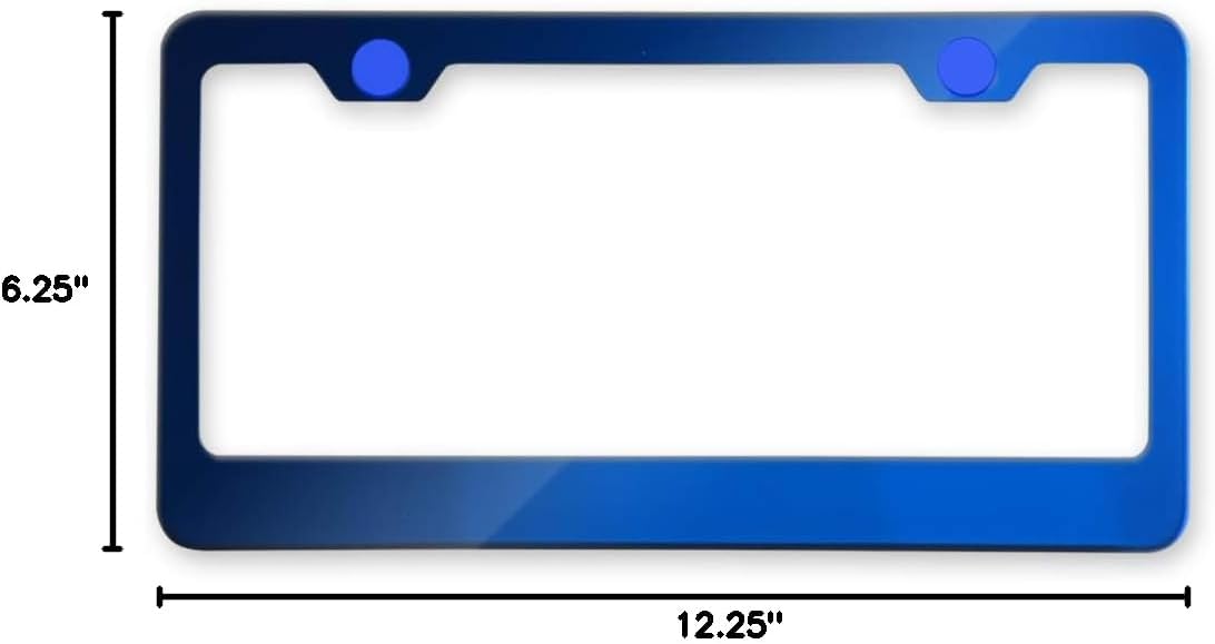 Laser Engraving Customized Electroplating Blue Stainless Steel License Plate Frame w/Screw Caps & Hardwares (Upgraded/No Peeling)