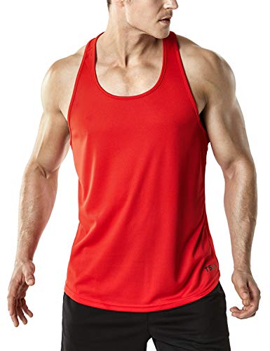 TSLA Men's Dry Fit Y-Back Muscle Workout Tank Tops, Athletic Training Gym Tank Top, Sleeveless Bodybuilding Shirts, 3pack(mtn33) - Black/Grey/Red, Large