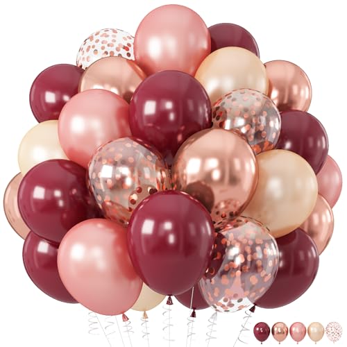 Froova Burgundy Balloons, 12 Inches Maroon Rose Gold Balloons Wine