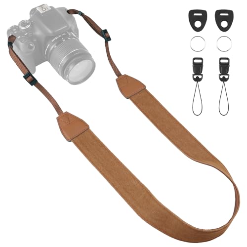 Image of Universal Camera Strap - Camera Neck Strap, Adjustable Shoulder Straps Compatible with Canon, Fujifilm, Nikon, Olympus, Panasonic and other SLR and mirrorless cameras - Brown