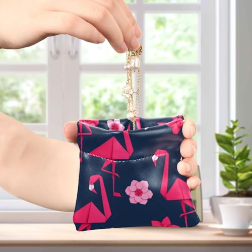 Flamingo Tropical Flowers Coin Purse Leather Pouch Change Purse, Squeeze Coin Pouch for Cards, Keys & Lipsticks, Unisex4