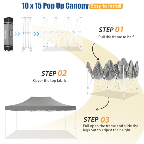 Image of HOTEEL 10x15 Pop up Canopy Tent for Parties, Heavy Duty Easy Setup Tent Without Sidewalls, Outdoor Commercial Instant Gazebo for Wedding Event, with Roller Bag & Sand Bags, Grey(Hexagonal Frame)