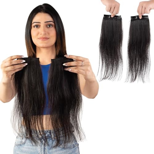 Capilus Natural Human Hair Clip-In Side Patches (Natural Black, 14 inch) Extensions for Women & Girls | 100% Indian Human Hair Volumizer