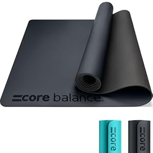 Core Balance Rubber Yoga Exercise Mat Non Slip Extra Wide Heavy Duty with Roll Strap