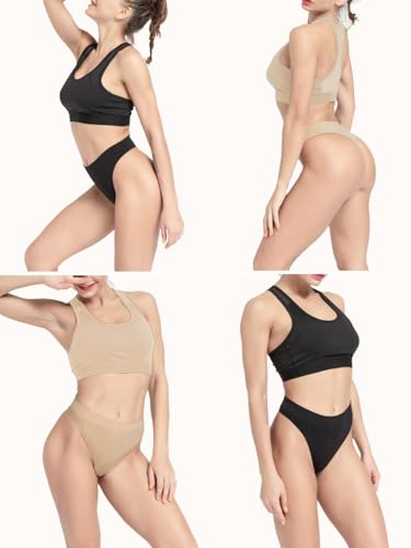 Image of GRANKEE Women's High Waisted Breathable Seamless Thong Panties,No Show Workout Underwear,Comfortable Cotton Crotch,6 Pack